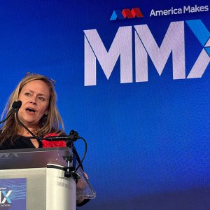 Photo of Kimberly Gibson, America Makes, speaking at America Makes' annual members meeting