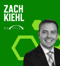 Graphic with green background and Zach Kiehl's photo, his name in white font and the NextFlex logo