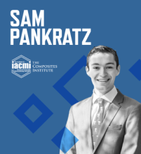 Graphic of Sam Pankratz with a dark blue background and his name in large white font.