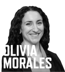 Black and White photo of Olivia Morales with her name in large bold white font.