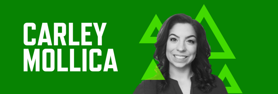 Header graphic with bright green background, photo of Carley Mollica, and her name in large white font