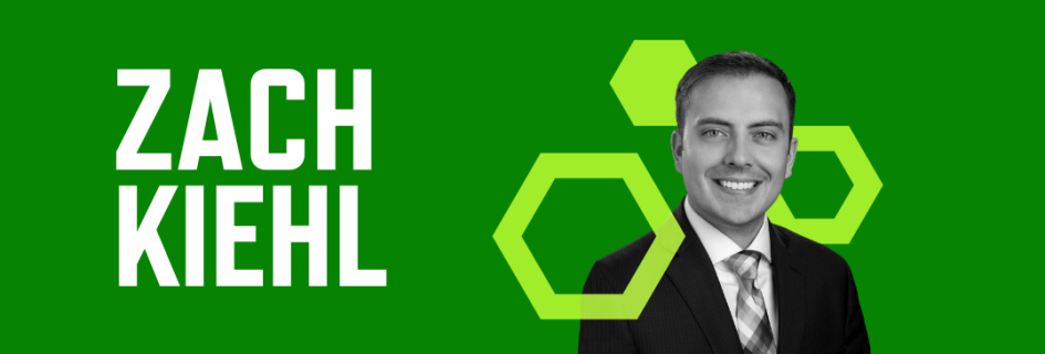 Header graphic in green with photo of Zach Kiehl and his name in white font