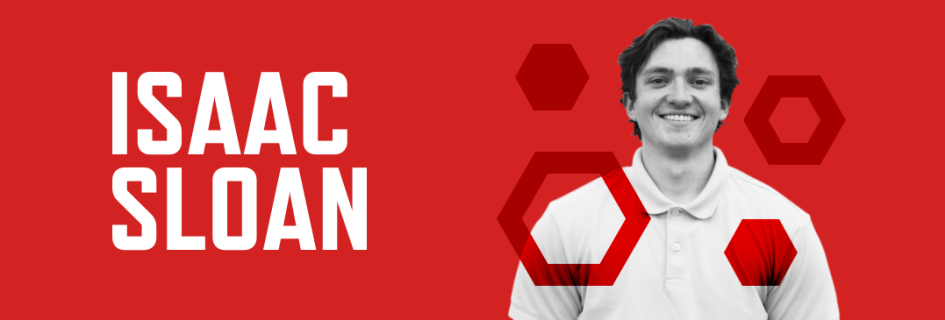 Header graphic with a red backgound, photo of Isaac Sloan, and his name in large white font