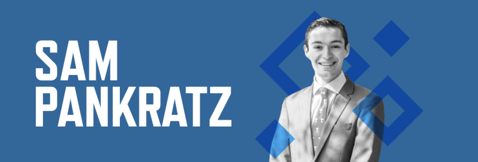 Header graphic in dark blue with photo of Sam Pankratz and his name in white font