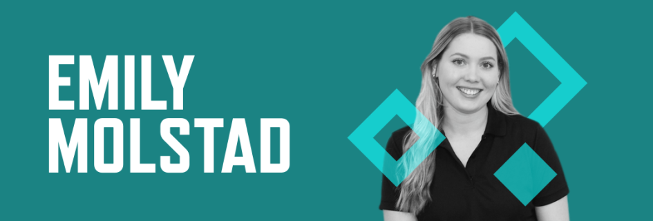 Header graphic with dark teal background, photo of Emily Molstad, and her name in large white font